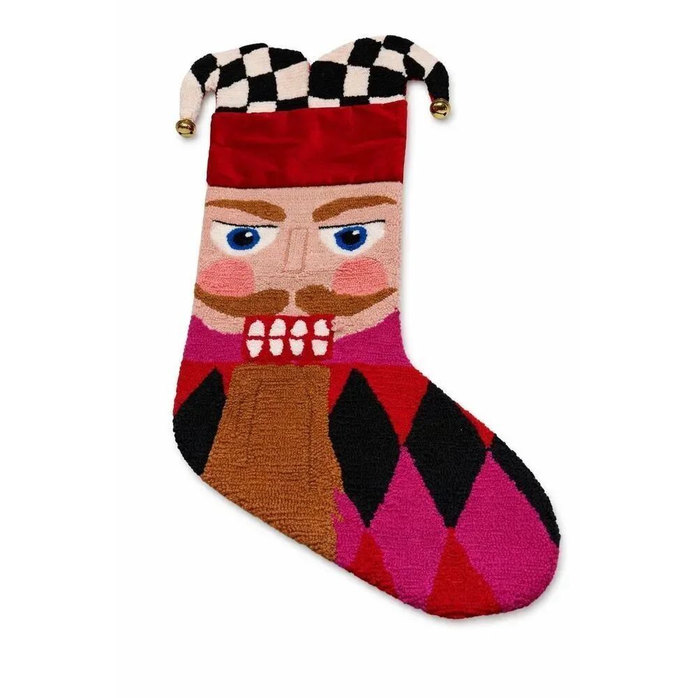 Mackenzie Childs Jester Courtly Check Bells Nutcracker Huge Christmas Stocking